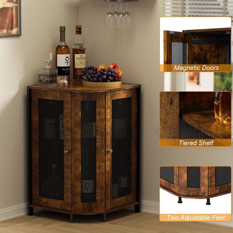 Corner Lockers Open Shelves 3 Level Industrial Bar Cabinets With Doors Kitchen Living Room Dining Room
